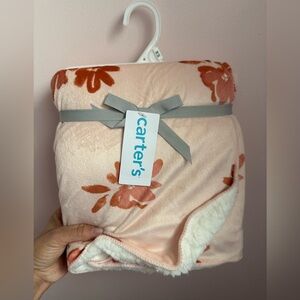 Carter's Pink Floral Blanket with Gray Bow